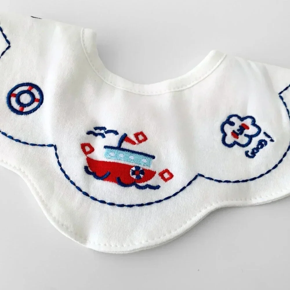NWT Adorable Boutique Embroidered Boys Baby Bibs Nautical & Tug Boats Set of 3